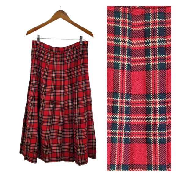 Talbots Dresses & Skirts - Vintage TALBOTS Maxi Skirt Box Pleated 100% Wool Plaid Red Green Blue | XL